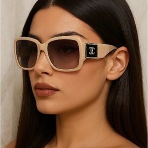 Chanel Crystal CC Oversize Sunglasses 5081-B Beige w/ Case